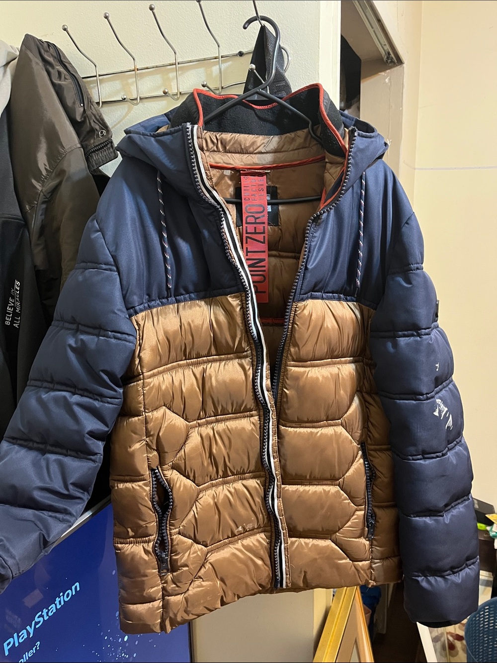 Point Zero Navy and Bronze and navy Hooded Puffer Jacket
